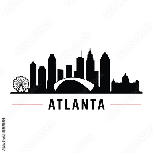 Wallpaper Mural Atlanta skyline silhouette with iconic landmarks and city name display Torontodigital.ca