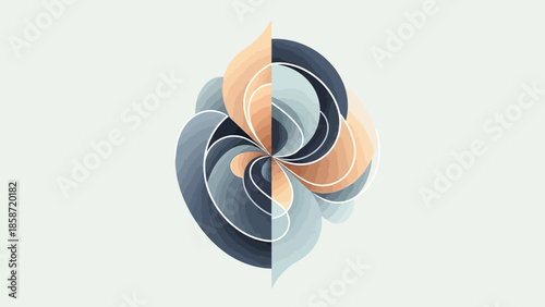 Abstract swirling shapes in shades of blue and orange.