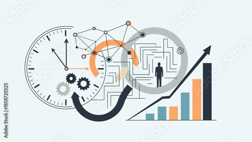 Business strategy and time management concept with clock and graph.