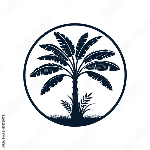 bananas tree logo silhouette vector line art logo design