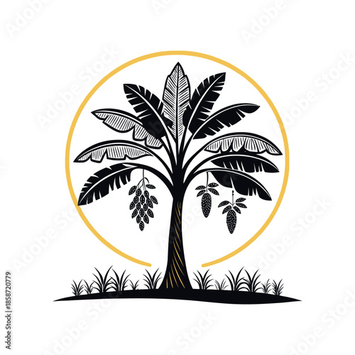bananas tree logo silhouette vector line art logo design
