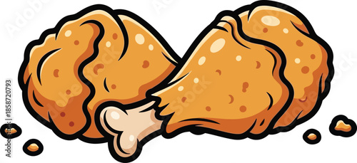 Illustration of two pieces of crispy fried chicken with bone detail