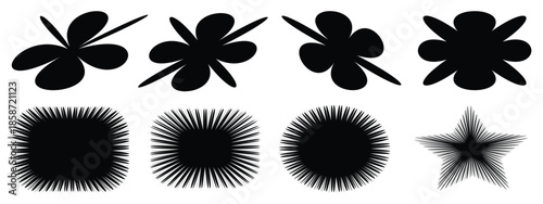 Set of black starburst. Price sticker, sale sticker, price tag, starburst, quality mark, retro stars, sale. Circle sticker set. Wavy edge promo red badges. Star burst shape tags for price.Red sale tag