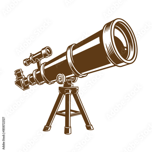 Vintage Brown telescope on tripod stand for astronomical observations and stargazing at night sky  science and technology instrument