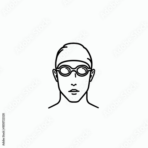 Male swimmer wearing goggles and swim cap on plain background  