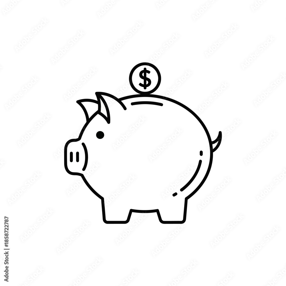 Obraz premium Simple Line Illustration of a Piggy Bank with Coin for Saving and Finance Concepts
