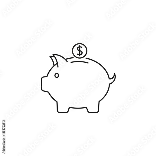 Simple Piggy Bank Icon with Dollar Coin for Saving or Finance Concept