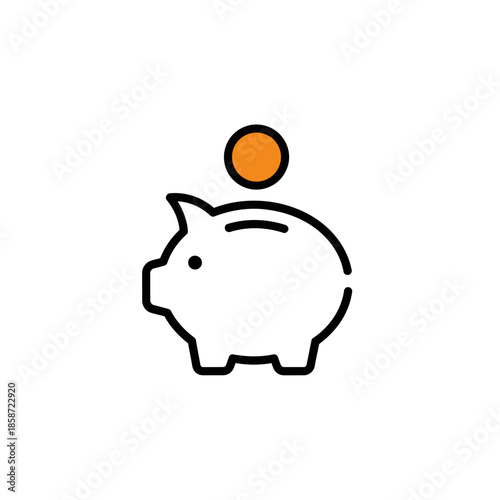 Simple Piggy Bank Icon with Coin for Financial Savings and Budgeting