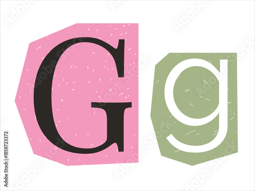 Anonymous letter G on paper in scrapbooking style. Graphic element for a collage