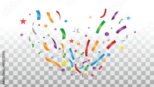 Colorful confetti explosion forming a heart shape, colorful confetti vector, clipart, birthday banner, carnival, party, christmas, holiday, anniversary, graduation celebration