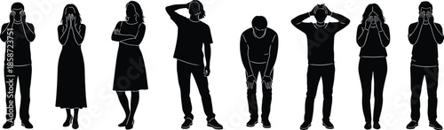 Diverse people silhouettes expressing various emotions like stress frustration and confusion representing mental health awareness sadness pressure and human feelings