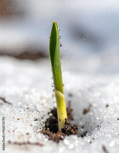 A macro shot of a green sprout from soil. Generative AI