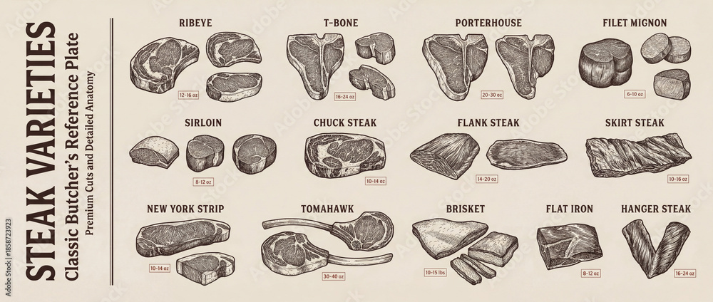 custom made wallpaper toronto digitalDiscover the art of steak varieties showcasing premium cuts with detailed engraving and anatomical precision for culinary enthusiasts and chefs