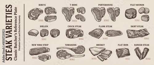 Wallpaper Mural Discover the art of steak varieties showcasing premium cuts with detailed engraving and anatomical precision for culinary enthusiasts and chefs Torontodigital.ca