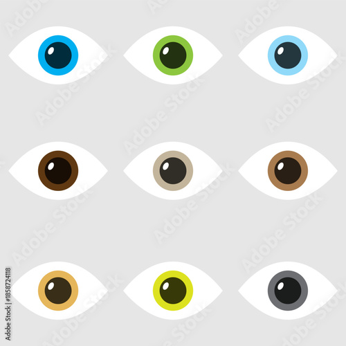 Human eye, human eye, set of human eyes with different pupil colors. Vector, designer illustration, web banner, vector image.