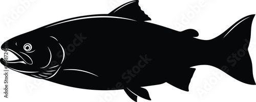 A striking black silhouette of a salmon fish detailed and visually appealing