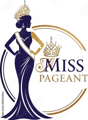 Elegant miss pageant logo featuring a silhouette and golden crown design