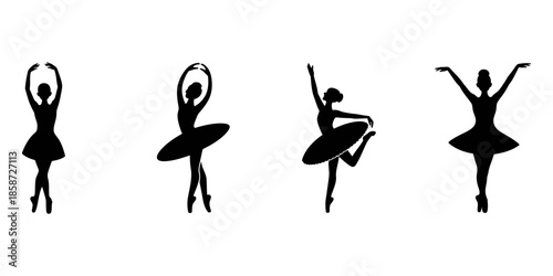 Collection of silhouette vector illustrations of ballerina dancing ballet isolated on white background.