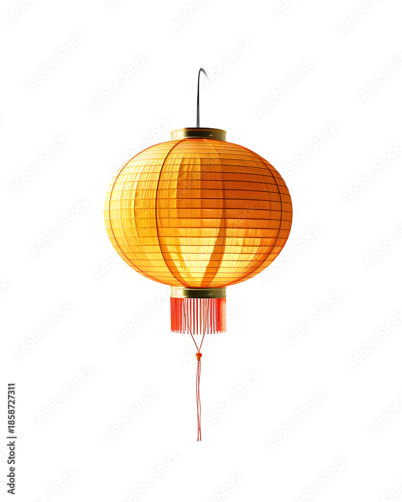 Fototapeta premium Chinese lantern miniature, isolated on white, glossy texture, product photography style, soft shadow isolated on white background 
