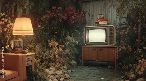 Surreal Interior Design of a Tiger Resting in a Lush Jungle Living Room