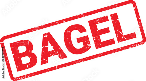 Red Distressed Bagel Stamp on White Background, Grunge Food Text Illustration