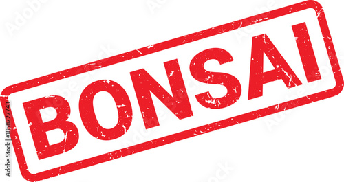 Red Grunge Bonsai Stamp Garden Plants, Horticulture, Japanese Art, and Miniature Tree Cultivation Concept