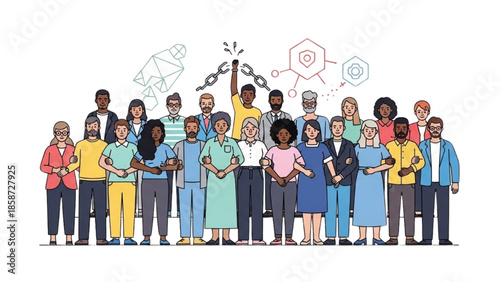 Diverse group of people standing together in unity and solidarity