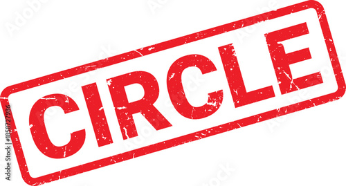 Red Distressed Rubber Stamp with the Word CIRCLE on a White Background