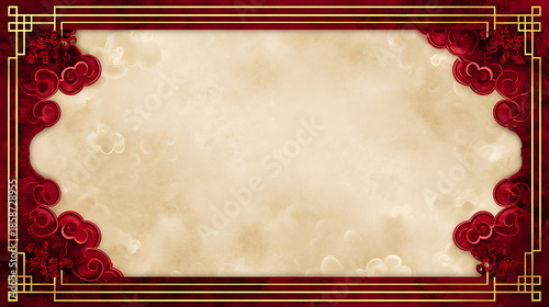Luxury chinese background with elegant festive oriental background frame design in red and gold border cloud pattern vintage texture for celebration card or banner