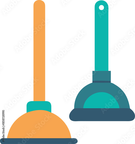 Vector icon of a plunger and a brush.
