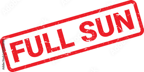 Full Sun Red Stamp Weather Symbol, Gardening Label, Agricultural, Isolated on White