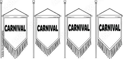 Vibrant carnival banners on poles with festive fringe