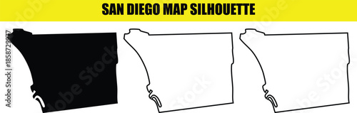 San diego map silhouette vector isolated on transparent background black and white outline vector stock illustration