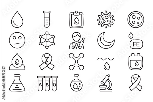 Laboratory Science and Blood Test Icons for Medical Education