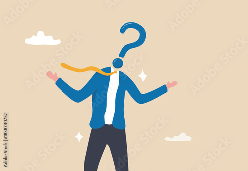 Anonymous businessman person, candidate or mention employee, who is this man, uncertainty, important person or unknown concept, anonymous businessman with question mark head unknown person.