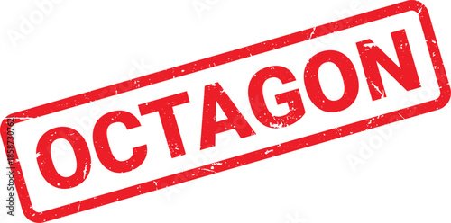 Distressed Red OCTAGON Rubber Stamp Impression on White Background, Imperfect Texture and Edges
