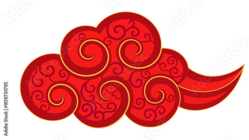 Traditional red Chinese cloud pattern in a decorative swirl design isolated white background.