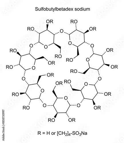 Sulfobutylbetadex sodium, chemical structure of sulfobutylbetadex sodium, drug substance