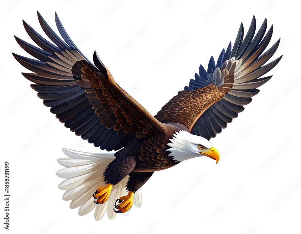 Obraz premium Powerful Bald Eagle Flying, Symbol of Freedom, Isolated Illustration