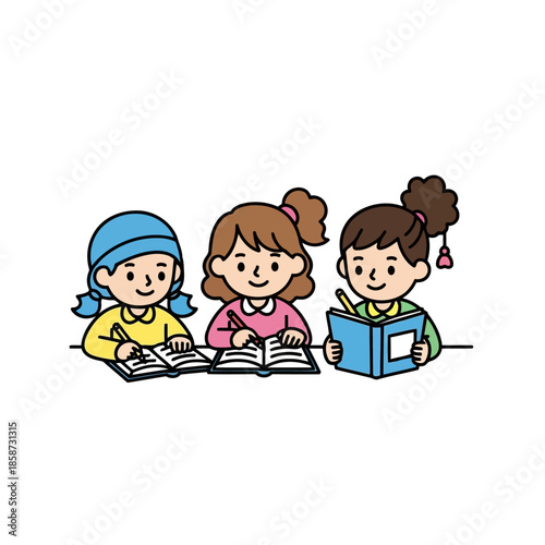 Children reading books together
