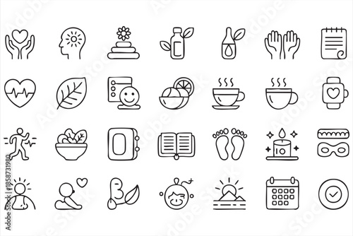 Self Care and Wellness Icons for Meditation Apps, Therapy Platforms