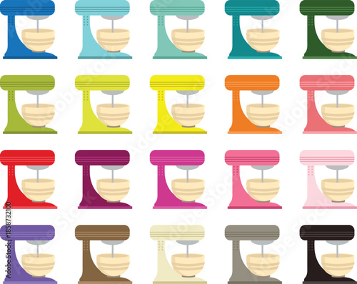 Colorful Hand Mixers in a Grid Pattern.