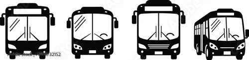 City bus and public transport icon set featuring modern urban buses for transportation, travel, and transit design