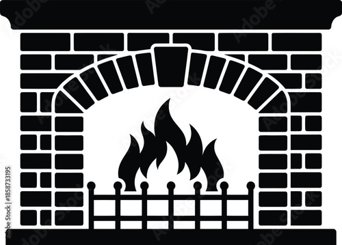 Fireplace Black Filled Silhouette Vector Illustration on White Background