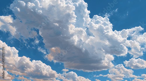 Majestic White Cumulus Clouds in a Bright Blue Summer Sky