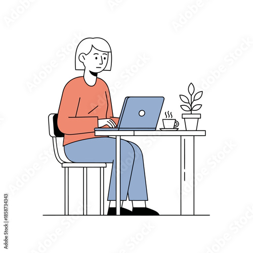 Woman working from home with laptop