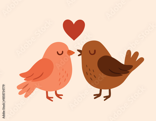 Birds in love. Vector illustration. Cartoon print. Valentine's Day greeting card.