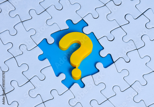 Problem solving Concept with Missing Puzzle Piece and Question Mark