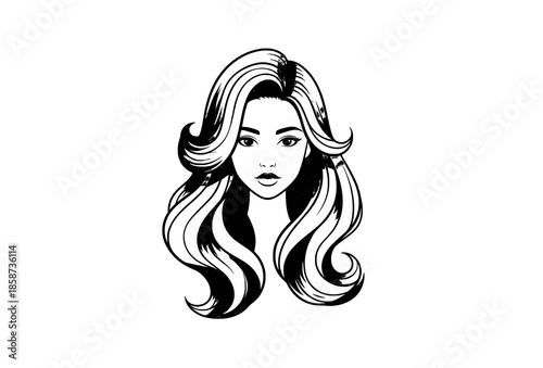 Beautiful woman with long flowing hair flat vector illustration isolated on white background