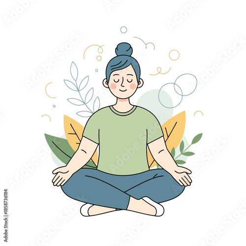 Woman meditating with nature elements